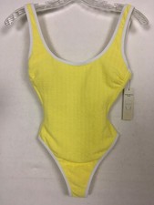 No Boundaries 1 Piece Swimsuit Size XS Yellow White Cheeky High Leg Padded New