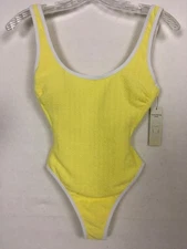 No Boundaries 1 Piece Swimsuit Size XS Yellow White Cheeky High Leg Padded New