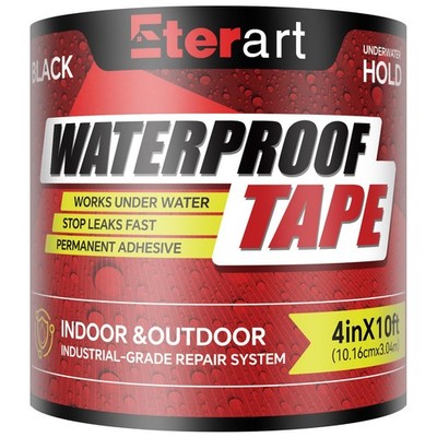 Waterproof Tape Black 4 Inch x 10 FT - Heavy Duty Rubberized Seal Repair for ...
