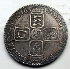 DECENT GRADE 1697 WILLIAM III SILVER HALFCROWN