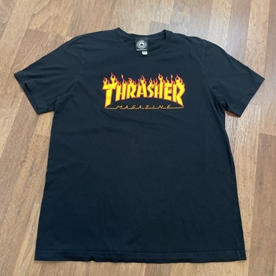 Thrasher Skateboarding Magazine Shirt Mens Size M Black Flame Logo San Francisco