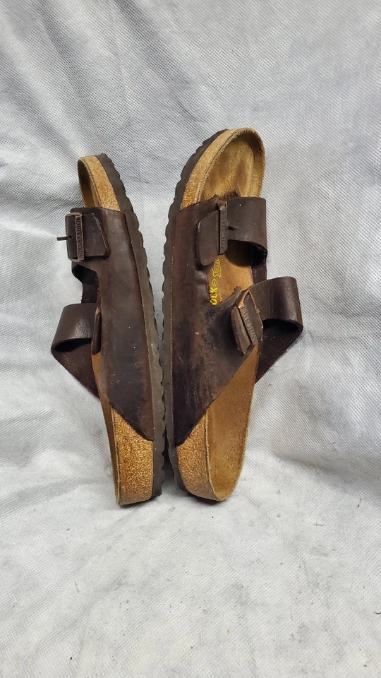 Мужские туфли Birkenstock Arizona размер 42 США 9 коричневые кожаные слайды ремни с пряжкой - Изображение 3 из 4