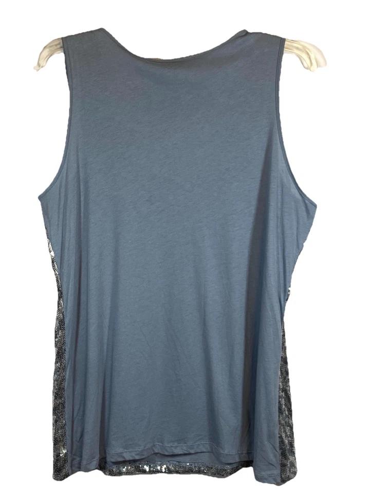 Chicos Zebra Glam Sequin Tank Top River Wash Blue Cotton Chic Size 2 Large NWT - Image 4 of 4