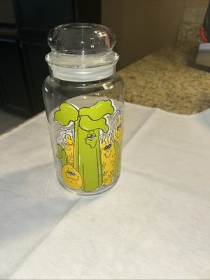 Retro Hildi Anthropomorphic Happy Veggies Glass Canister Jar Vintage Kitchen