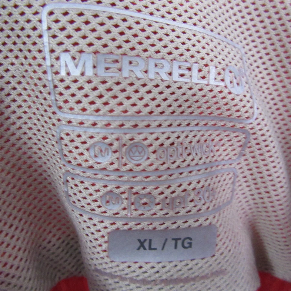 Merrell Mens Button Up Shirt XL Red Opti Wick Striped Short Sleeve Pocket - Image 4 of 4