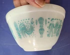 Vintage 401 Pyrex  Bowl 1.5 PT Amish Butterprint Turquoise Used, Mint Cond