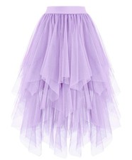 Dressever Tulle Midi Skirt A-Line Layered Tutu Women Small Lavender