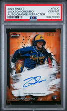 2024 Topps Finest Jackson Chourio Orange Refractor Rookie Auto #FA-JC /25 PSA 10
