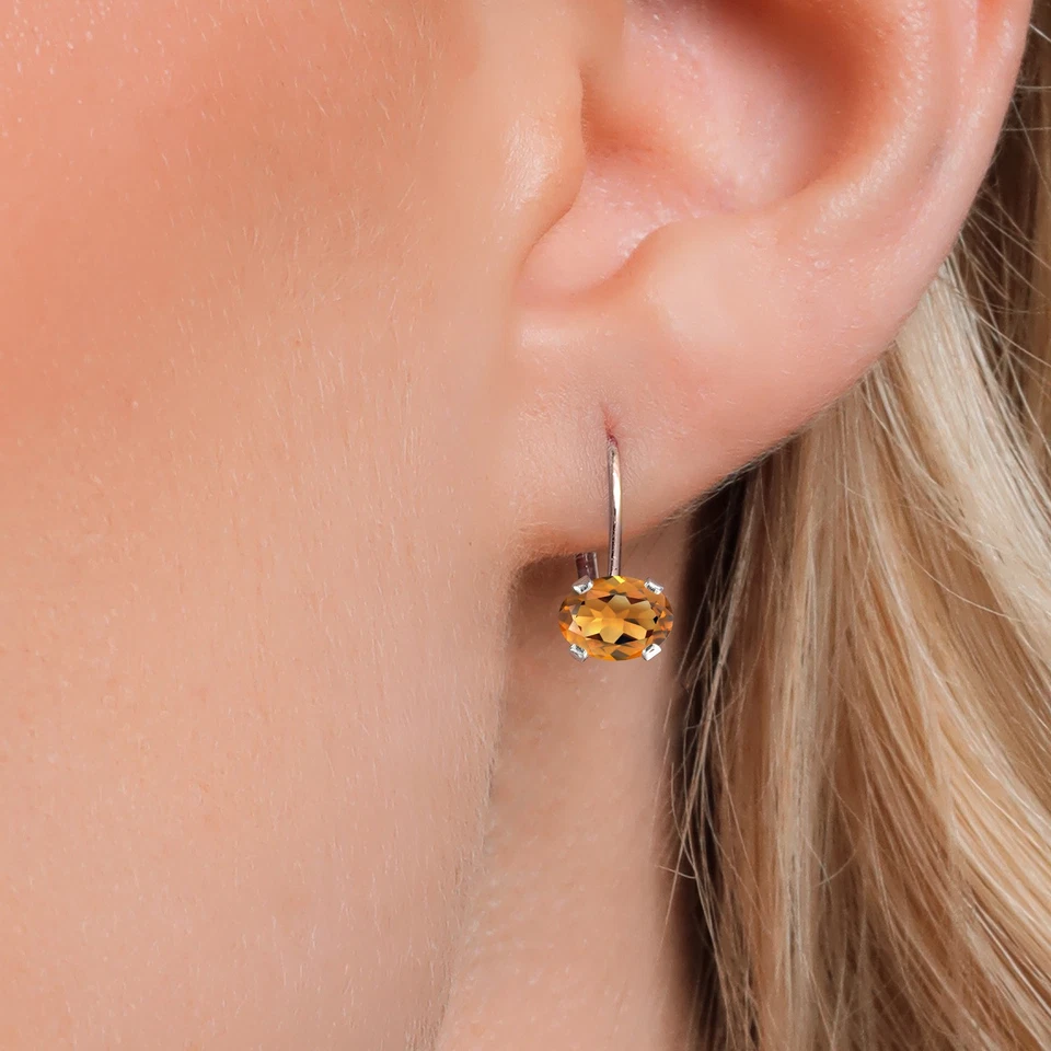 Pendientes ovalados naranja rojo Madeira citrino 1,40 quilates plata de ley 925 con cierre de palanca Foto 3 de 4