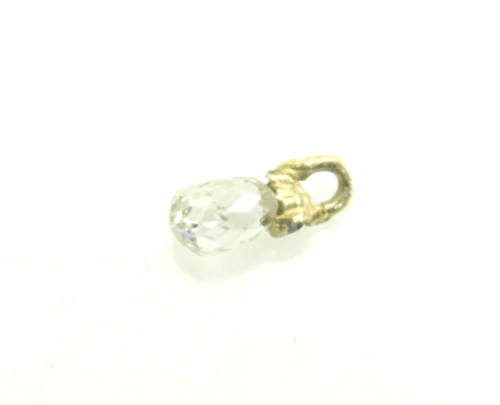 White color VS Clarity Diamond Briolette Pendant Charms 14k Gold