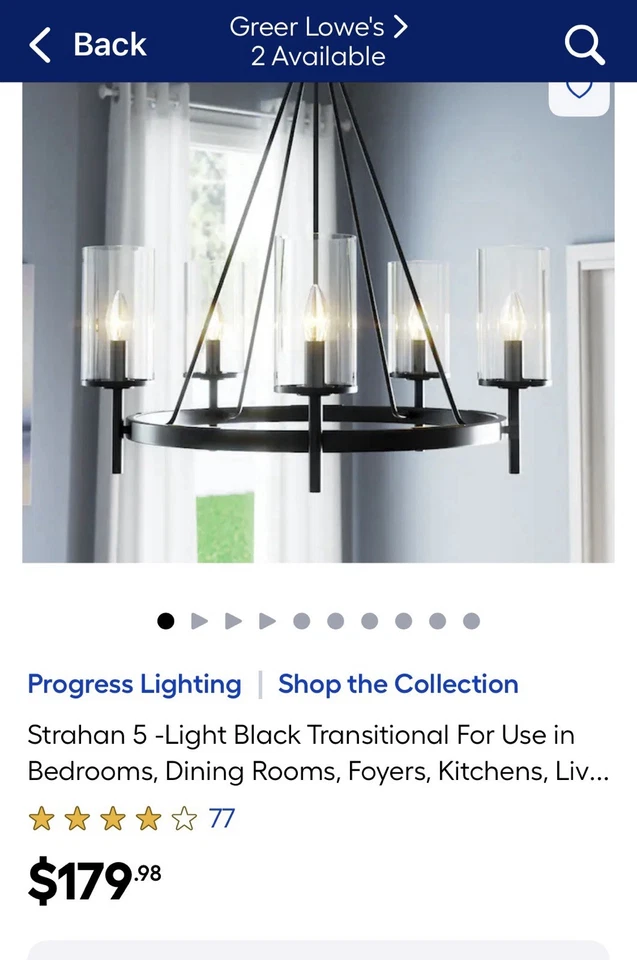 27,6” W Strahan 5 luces rueda negra transición altura ajustable vidrio transparente Foto 2 de 4