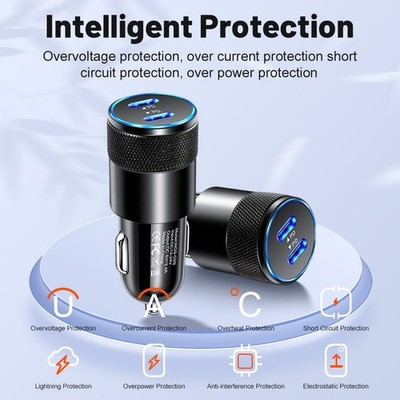 2.4A Dual USB C Auto Ladeger?t Schnellladen Metall Adapter f��r Autos 12V 24V E