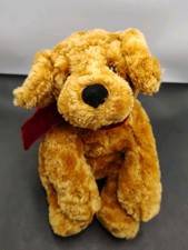 VTG Russ Berrie Toastin Golden Retriever Dog Plush Red Velvet Bow Tie Puppy READ