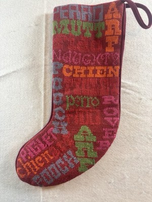 Christmas Dog Names Red Needlepoint Stocking Different Languages