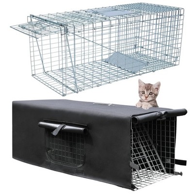 Live Animal Cat Trap Cage with Cover, Cat Traps for Stray Cats, Raccoon, Rabb...