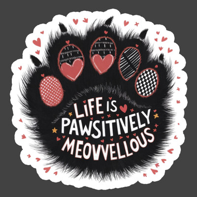 Cat Sticker Vinyl Decal Life Is Pawsitively Meowvelous Cute Cat Paw