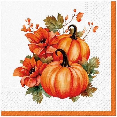 20 Servietten Pumpkin With Flowers KüRbisse Ernte Garten Natur Blumen 33X33Cm-image