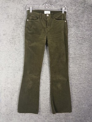 Frame Le Crop Mini Boot Corduroy Jeans Womens 25 Green Solid Cut Off