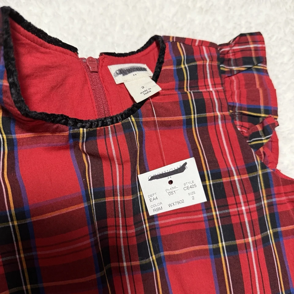 Vestido a Cuadros Tartán Rojo CrewCuts Talla 2 Niño Pequeño Vacaciones Navidad $79 Ajuste y Acampanado Foto 3 de 4