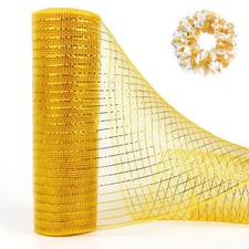 Gold Metallic Mesh Ribbon, 10 Inch x 30 Feet, Polypropylene, Perfect for Holi...