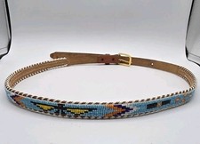 VTG Leather Thunderbird Native Style Hand Seed Beaded Southwestern Belt
