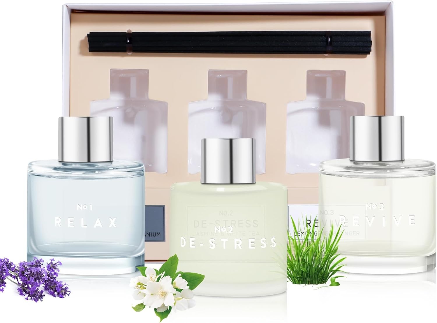 Set of 3 Fragrance Reed Diffusers,50ml Lavender Jasmine Lemongrass Aromatherapy