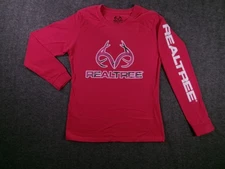 Realtree Shirt Womens M Pink Camo Logo Sleeve Graphic Hunting Top Long Sleeve