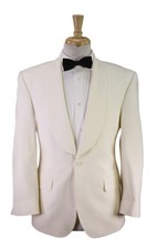 Jos A Bank Beige White 1-Btn Shawl Lapel Wool Dinner Smoking Jacket Blazer 38S