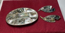 Vintage Mexican Belt Buckle And Earrings with Inlaid Abalone Shell