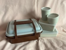 TUPPERWARE RARE COMPLETE 1970’s BROWN PICNIC LUNCH BOX SET IN GOOD USED COND.
