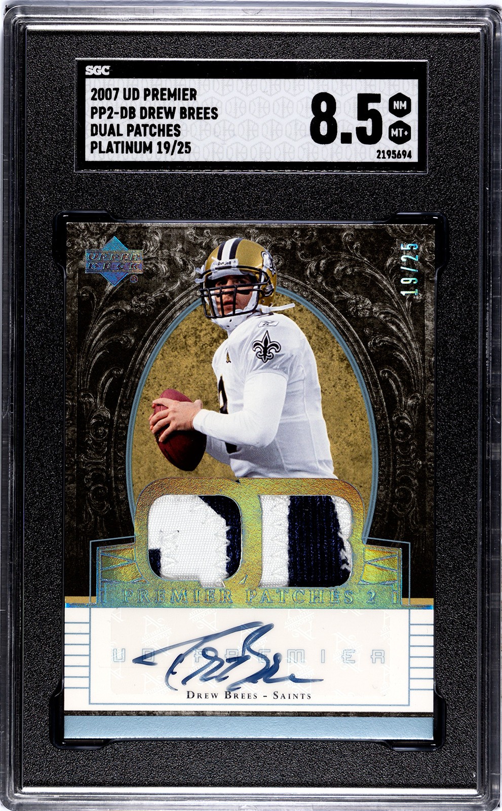 Drew Brees 2007 Upper Deck Premier Auto Platinum /25 Game-Used Prime Patches