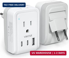 European Travel Plug Adapter, International Power Adapter with 2 Outlets 3 USB..