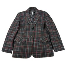 Vintage Sag Harbor Blazer Women 8 Black Red Plaid Wool Blend Plaid Two Button