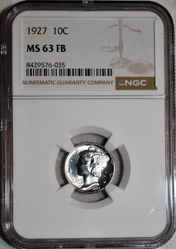 NGC MS-63 FSB 1927-P Mercury Dime, Blazing, Blast-White specimen.