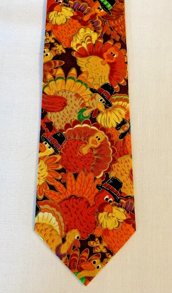 New Boys 46" Thanksgiving Turkeys Cotton Necktie Orange Brown Autumn Fall Unique - Image 2 of 4