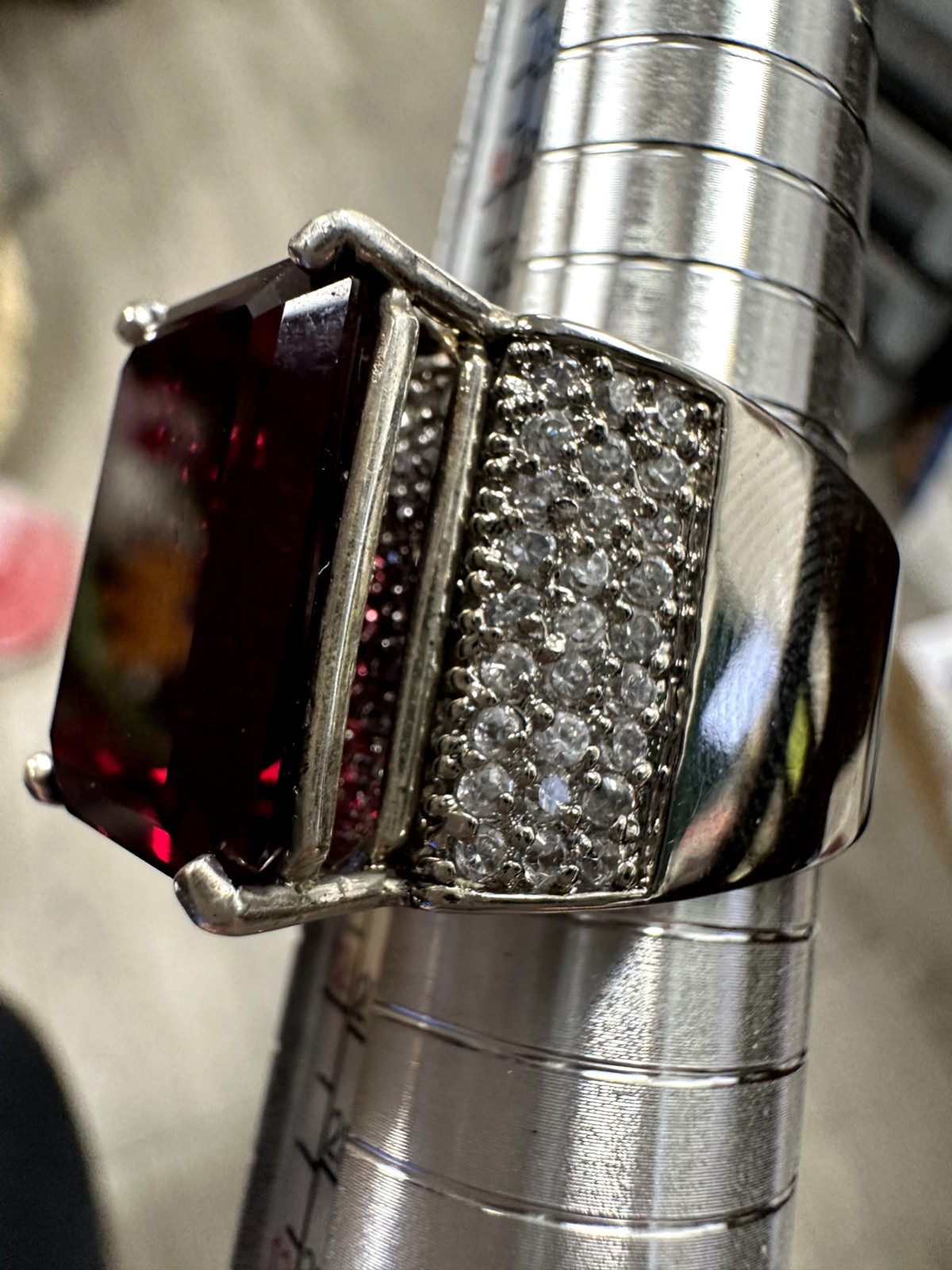 Solid .925 Sterling Silver Square Ruby Red Stone … - image 8