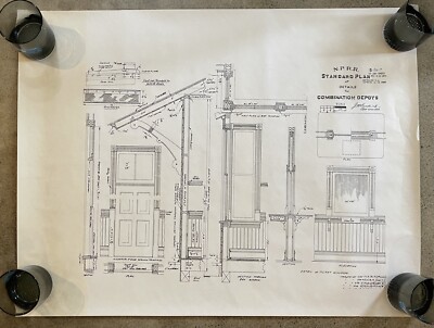 VTG  North Pacific Railroad Engineer Blueprint Combination Depot 24 X31 