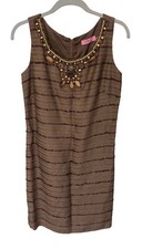 Eliza J Brown Sleeveless Pencil Dress Embellished Size 4