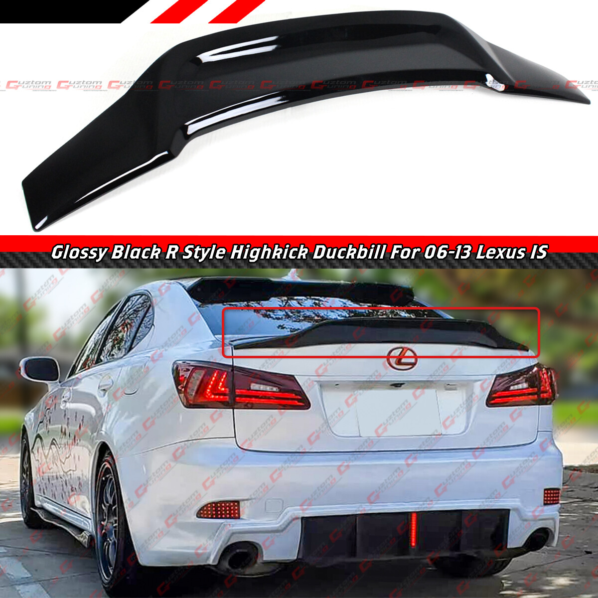 FOR 2006-2013 Lexus IS250 IS350 ISF RT Style Glossy Black Trunk 