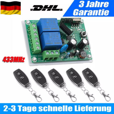 433MHz Funk Universal Garagentor Handsender 5X Fernbedienung & Empfänger AC220V