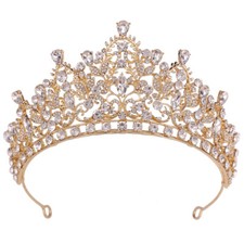 7.4cm Tall Crystal Leaves Wedding Queen Princess Prom Tiara Crown For Women