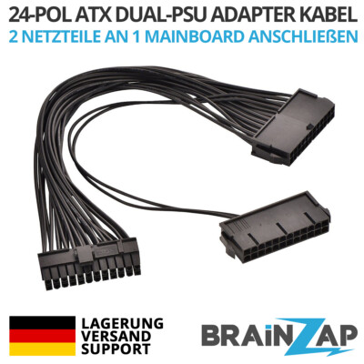 24-POL Dual Doppel PSU Netzteil Adapter Extender Splitter Kabel 20+4 Pin 30cm