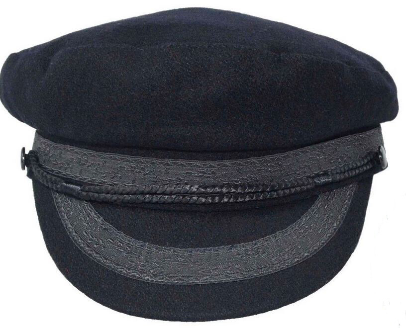 Greek Fisherman Hat Black Wool/Acrylic with Braid Unisex Bakerboy