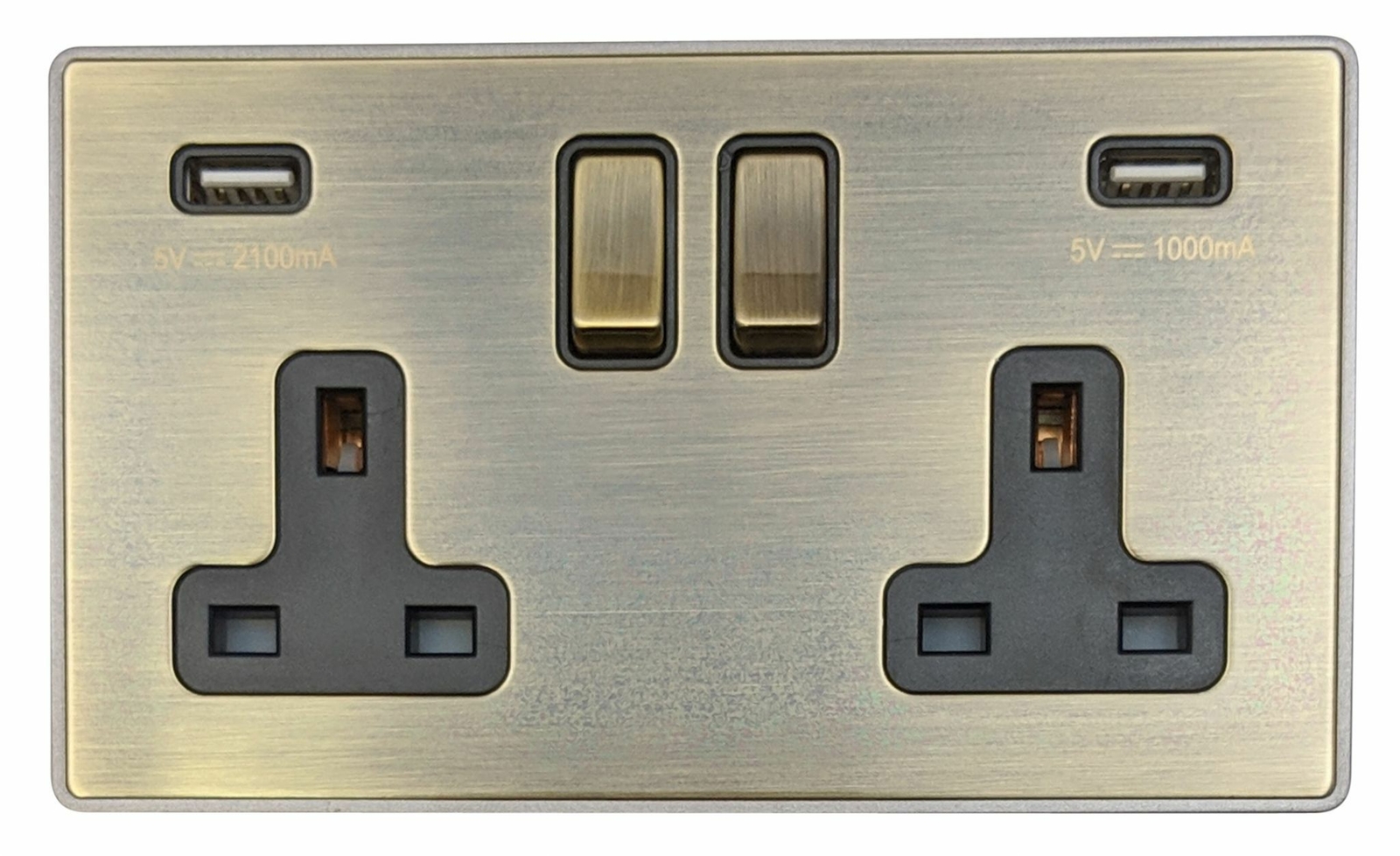 G&H LAB3910 Screwless Antique Brass 2 Gang Double 13A Switched Socket 2.1A USB