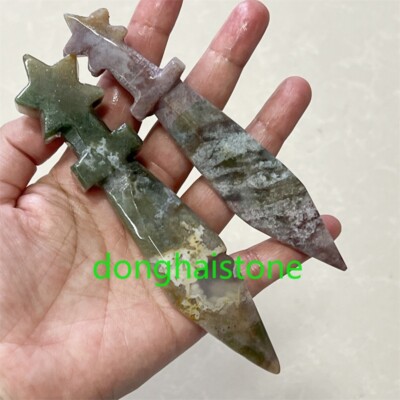 5''+ Natural Ocean jasper dagger Carved skull Quartz Crystal Skull Healing 1PC