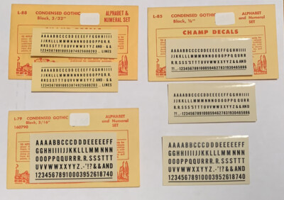 CHAMP HO DECAL-ALPHABETS  COND GOTHIC  BLK 3 SIZES: 1/16   3/32   1/8  3-PKG BDL