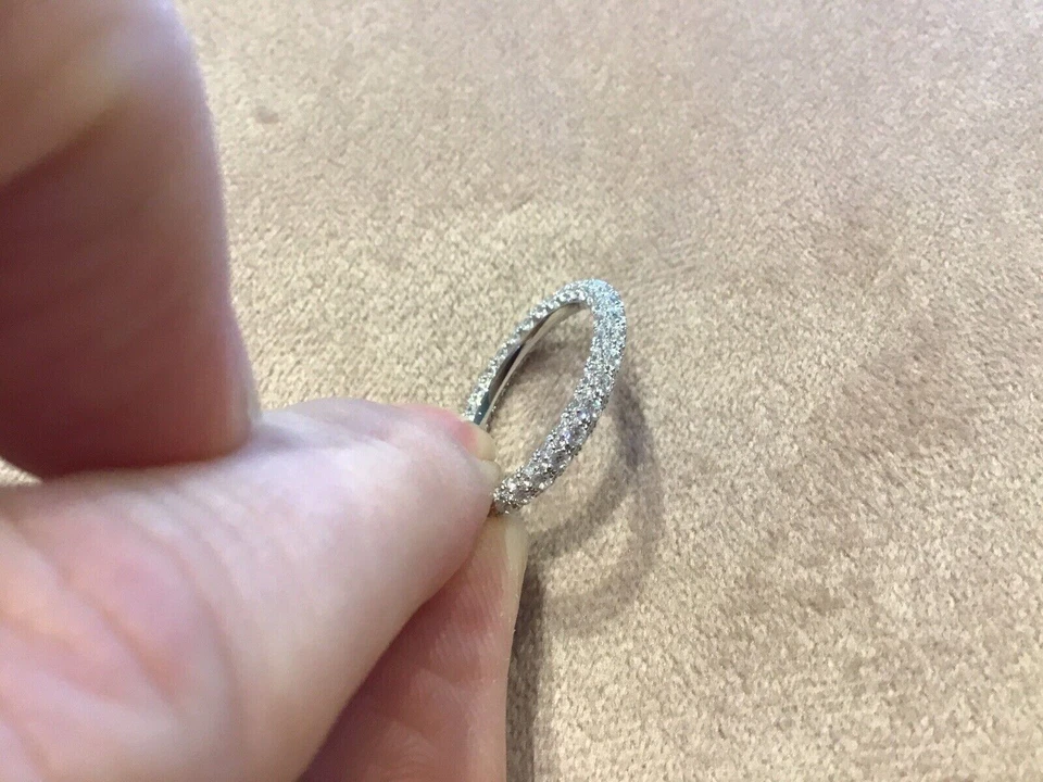 Brillante Bianco Zircone Cubico Pietra Donna Anello 925 Argento Misura 7 US - Immagine 3 di 4