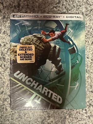Uncharted (4K UHD Blu-ray Digital with Ring) - SteelBook- New - Sealed
