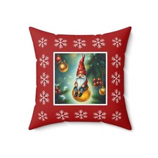 Trendy Red Unique Christmas Tree Gnome 18x18 Spun Polyester Square Throw Pillow