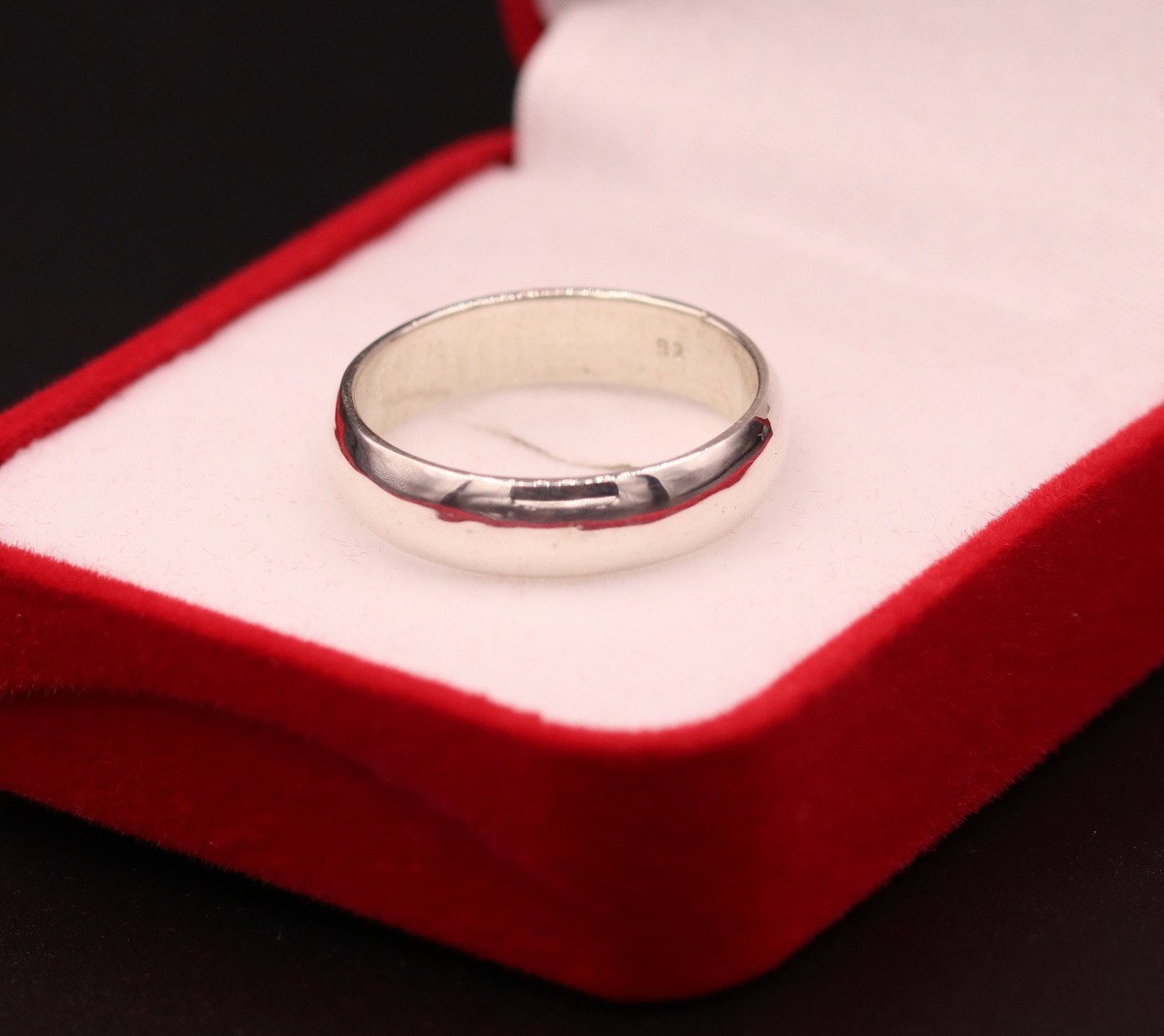 D SHAPE SOLID SILVER HANDMADE 925 STERLING SILVER BAND RINGS WEDDING UNISEX  RING - Main Image